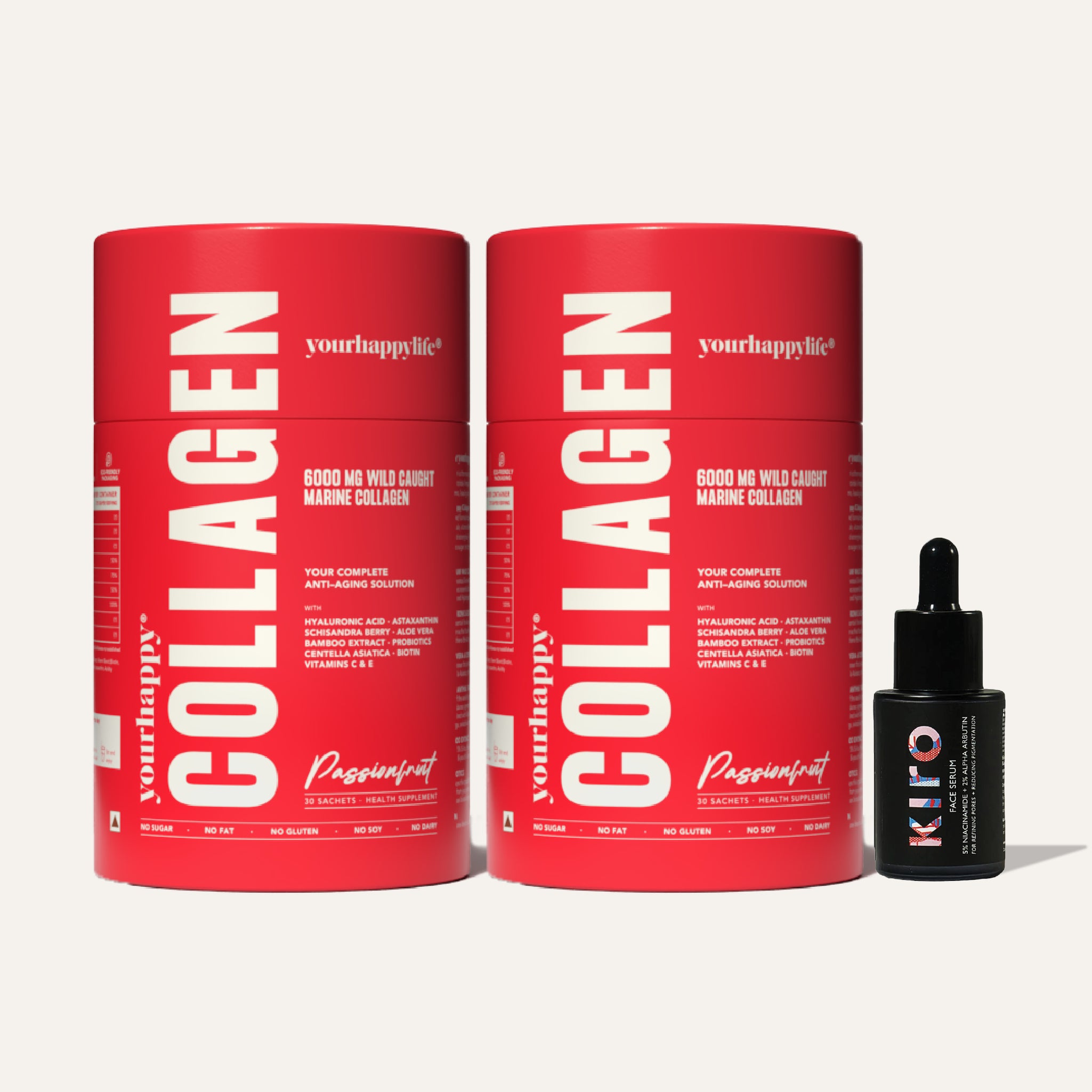 YourHappy Collagen (Advanced) Pack of 2 + Kiro Beauty Niacinamide Face Serum