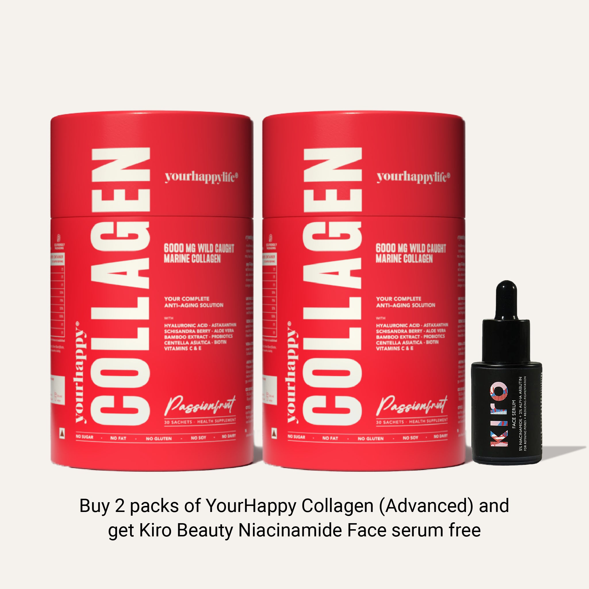YourHappy Collagen (Advanced) Pack of 2 + Kiro Beauty Niacinamide Face Serum