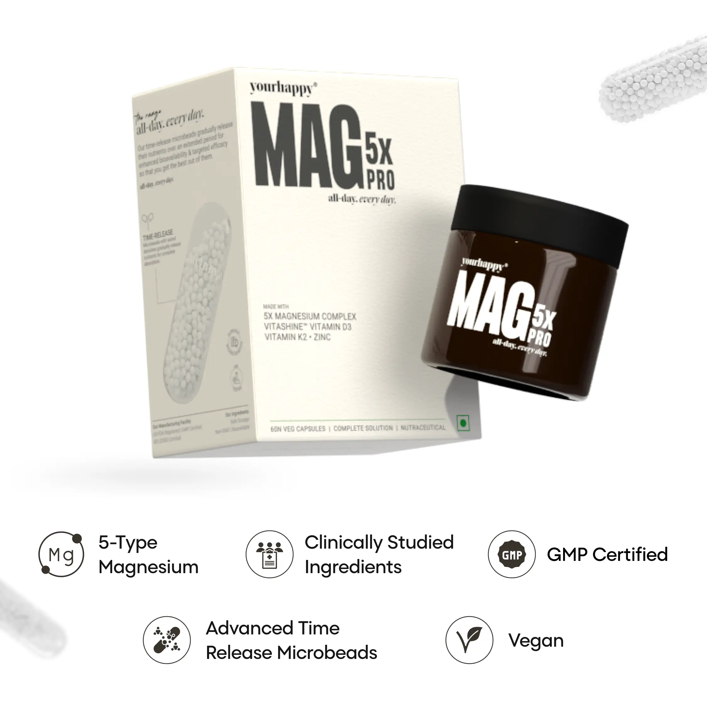 Mag5x Pro | Five Magnesium Complex with Vitamin D3, K2 & Zinc | 330 MG Elemental Magnesium