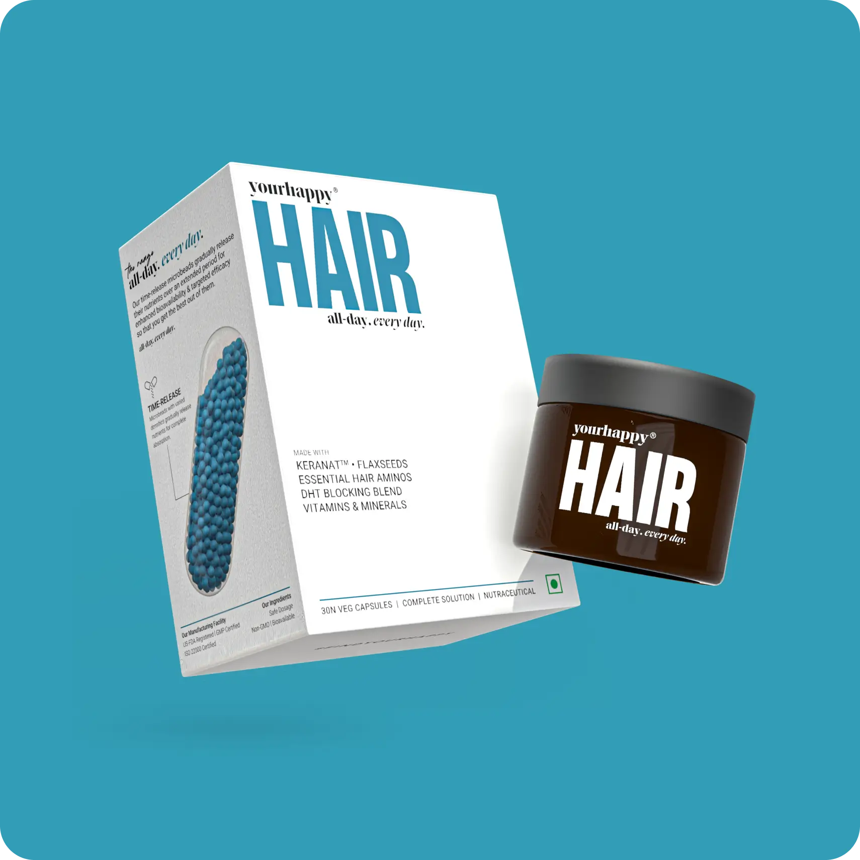 YourHappy Hair with Patented Keranat, Biotin, DHT Blocking Blend and Essential Hair Growth Nutrients